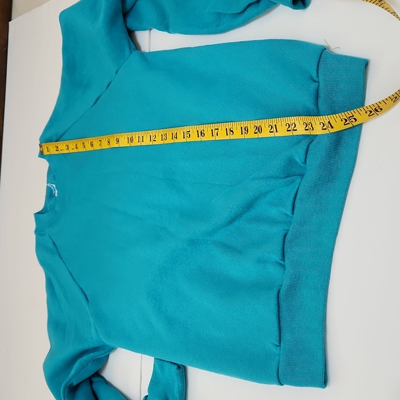True 80s 90s Vintage Jerzees USA Teal Crew Neck Sweatshirt Blank S (34-36) - Picture 4 of 7